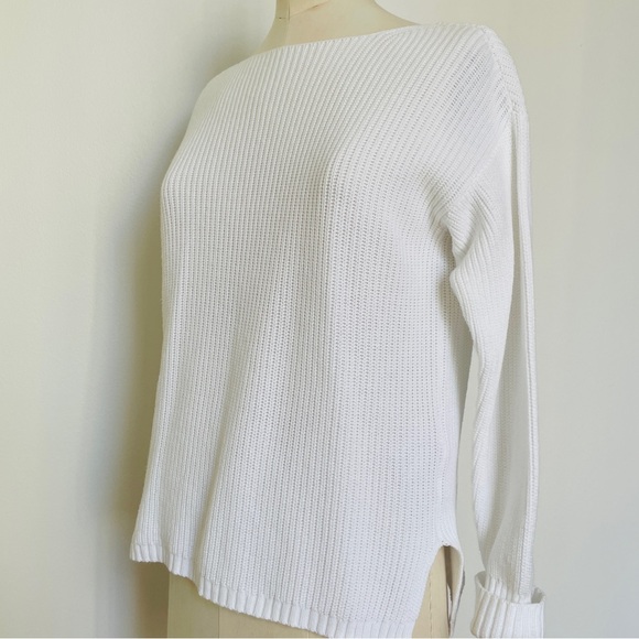 Marks & Spencer Knit Cotton Boat Scoop Neck Side Split White Sweater S - Picture 1 of 6